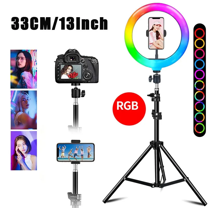 13 RGB LED Ring Light - Color Photography Lighting Kit with Tripod Up ...