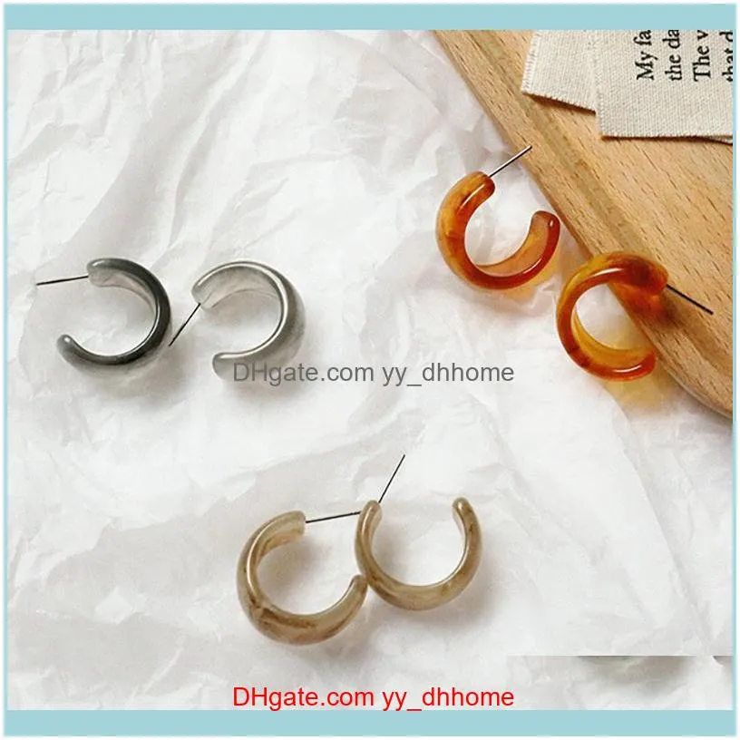 Trendy Clear Marble Acrylic Hoop Earrings Simple Geometric C Shaped Resin Acetate Small Circle For Women Girls & Huggie