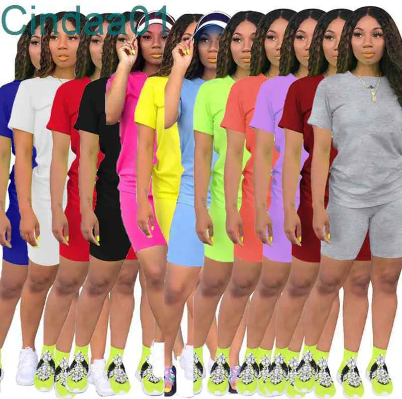 Women Tracksuits Two Pieces Set Deisgner Short Sleeve T-shirt Shorts Solid Color Jogger Yoga Outfits Plus Size Sportwear