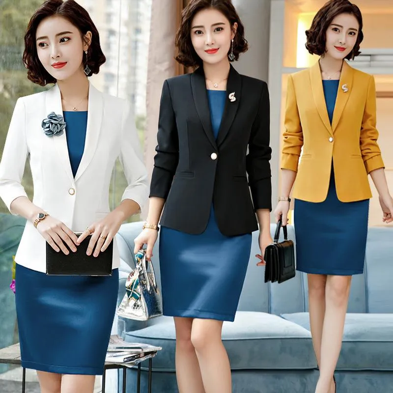 Tweedelige kleding Professionele kleding voor vrouwen Rok Blazer en Set 2 Work Suit Lady Uniform Ladies Office