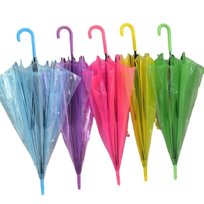 20PCS Transparent Umbrellas Clear PVC Umbrellas Long Handle 6 Colors DH2088