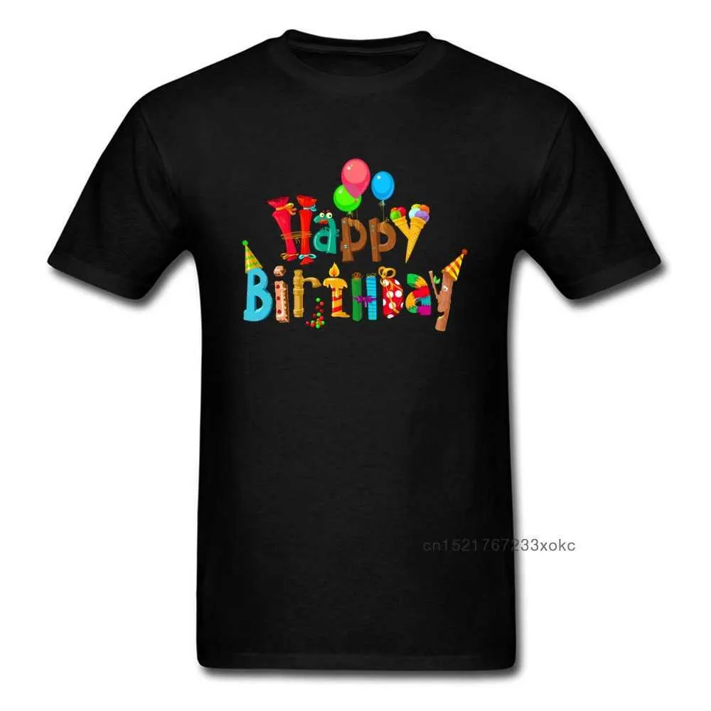 Divertido feliz cumpleaños de dibujos animados de dibujos animados de dibujos animados Camiseta de regalo de los hombres más tamaño fresco negro manga corta tops camisetas 210623