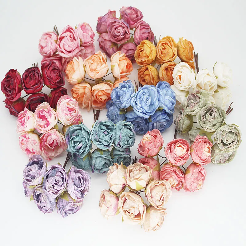 Simulatie Europese thee rose bloem knop diy garland hoofdtooi kunstmatige rozen zijde bloemen geschenkdoos decoratie materiaal accessoires