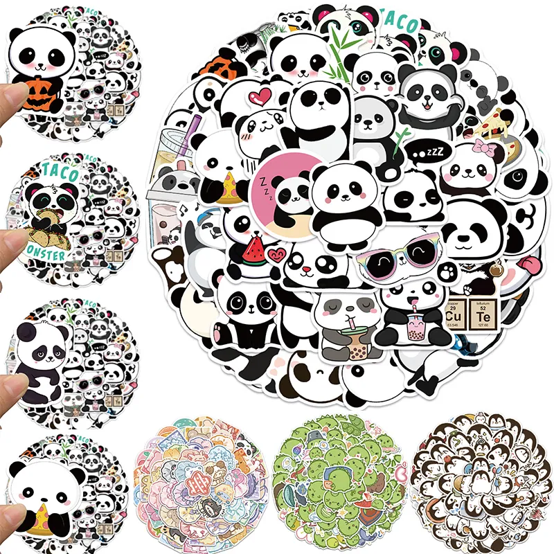 50 adet Sevimli Panda No-Tekrar Etiketler Karikatür Kawaii Küçük Goldfish Yeşil Küçük Dinozor Penguen Diskleri Grafiti PVC Kaykay Motosiklet Bisiklet Sticker