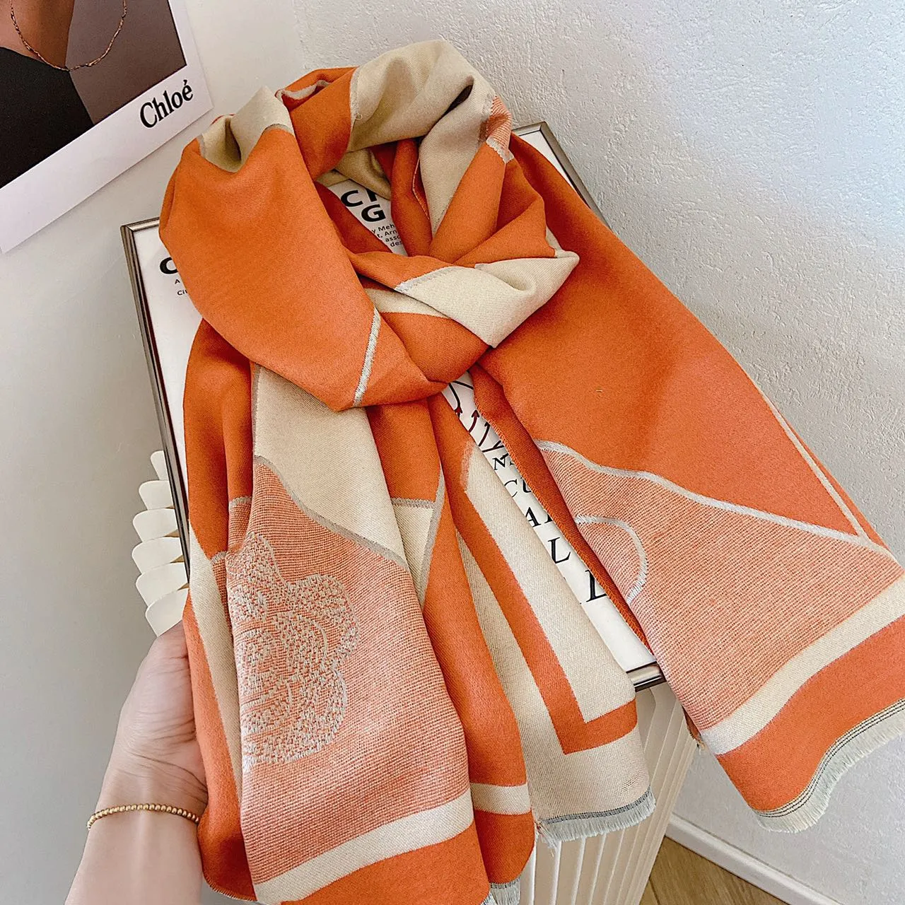 Winter Lady Scarf, High Quality Warm Cashmere Camellia Design Shawls Office Blanket Long Towel 180*70cm