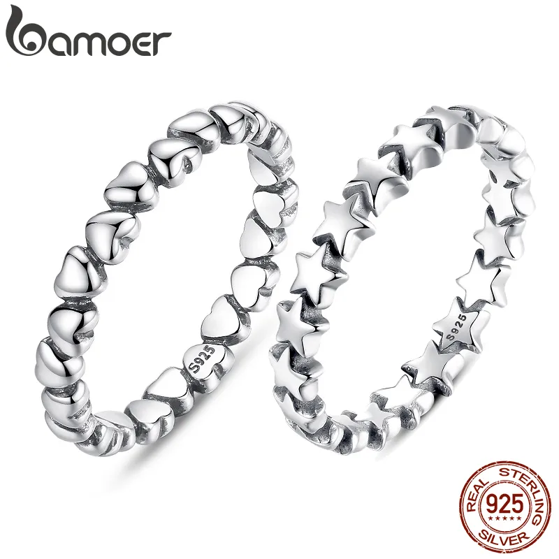 925 Sterling Silver Forever Love Heart Finger Ring Original Smycken Present Staplable Bague Korean Smycken