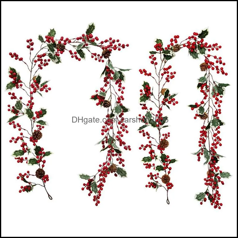 Faux Greenery Artificial Red Berry Christmas Garland with Pine Cone Indoor Outdoor Garden Gate Home Decoration KDJK2107