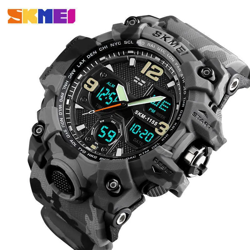 Skmei Marque Luxury Sports Militaires Montres Men Quartz Analogique LED Horloge numérique Homme Double Affichage Double Montre-Bracelet Relogio x0625