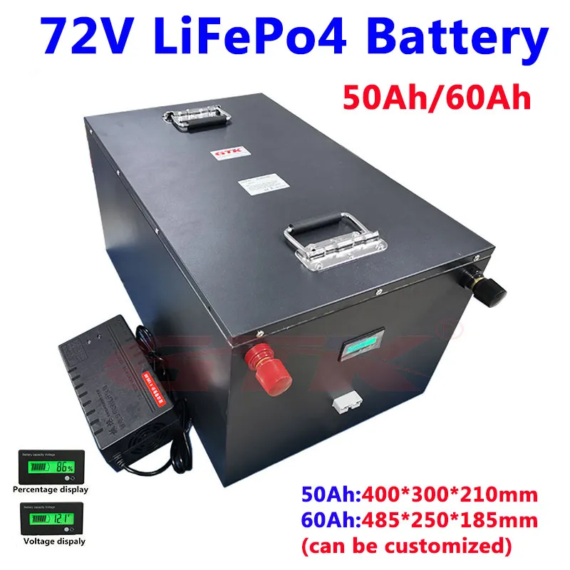 Batterie au lithium personnalisée 72V 50AH 60Ah LiFepo4 pour EV moto électrique chariot de golf électrique stockage d'énergie solaire + chargeur 10A