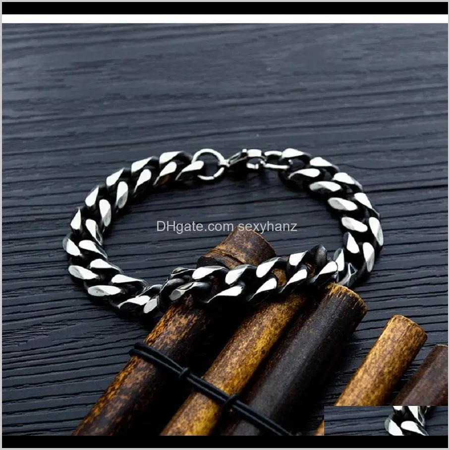 New Fashion Men Charm Chunky Chain Link Bracelet Stainless Steel Hip Hop Jewelry Punk Mens Silver Color Snake Chain Bracelet Bangles For