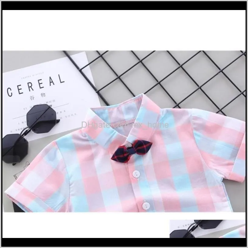 2021 new newborn boys summer clothes set plaid shirts + jumper suit shorts for baby children`s birthday sets t71m