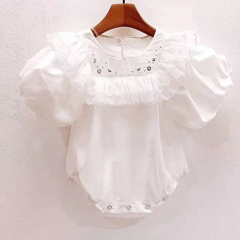 Neonata Tuta a righe Toddler Kids Tutina in cotone Body Ruffles Sleeve Summer Infant Neonate Vestiti 210413