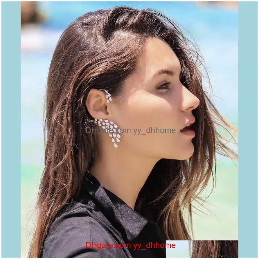 European American fashion trend stars with the same personality stereo ear bone clip earrings 925 silver needle zircon exaggerated ear