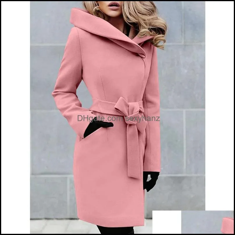 Women`s Trench Coats WEPBEL Women Fashion Woolen Jacket Coat Ladies Casual Loose Long Autumn Winter Overcoat Windbreaker