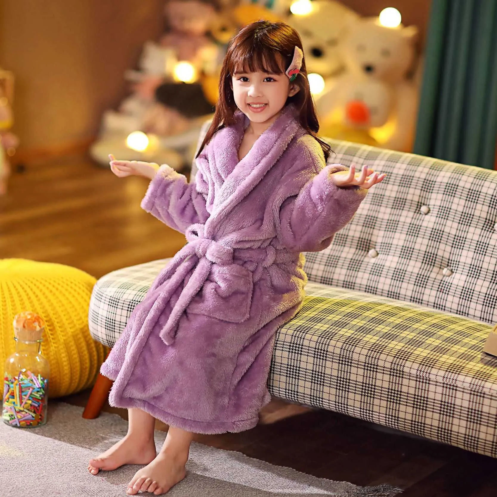 ULKNN Winter Childrens Bathrobe Pajamas For Girls And Boys Winter