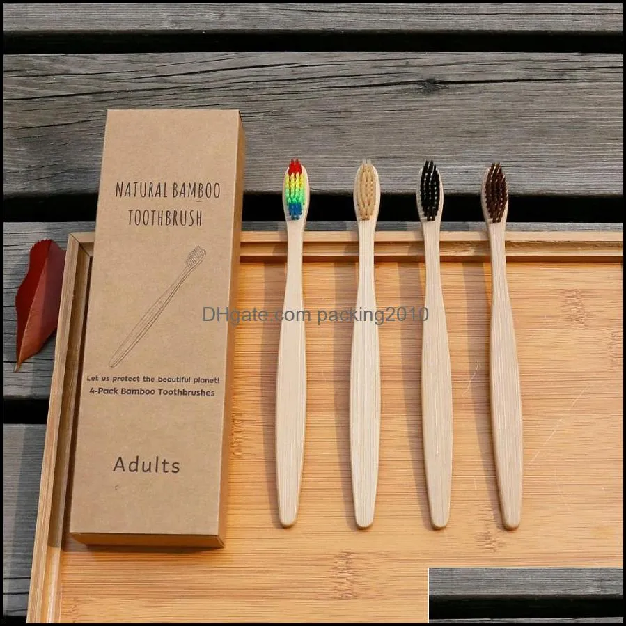 Reusable natural toothbrush bamboo set pack of 4 with travel case cheap with box packing biodegradable