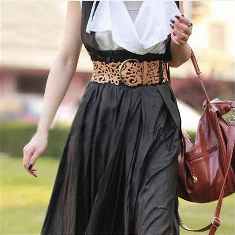 Retro Hollow Female Belt Fashion Cutout Flower Belt flower cummerbund decoration wide strap belt Women Waistband Belts For Dress G220301