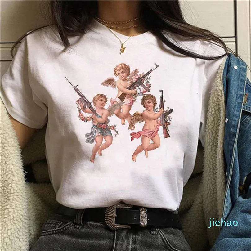 Ängel och kvinnor harajuku vintage mens t-shirt kvinnliga estetiska kawaii tecknad mode kort ärm toppar tee kläder