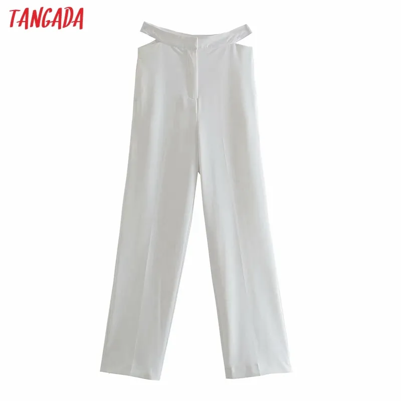 Moda Damska Talia Hollow Out White Długie Spodnie Zipper Kobiet Spodnie Garnitur 4M135 210416