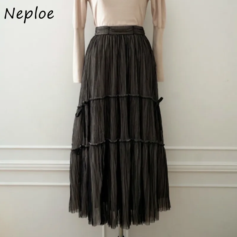 Neploe Sweet High Whiestプリーツフェムムジュペファッションのボイル巾着弓女性のスカートスカートスカートスカートスカート210510