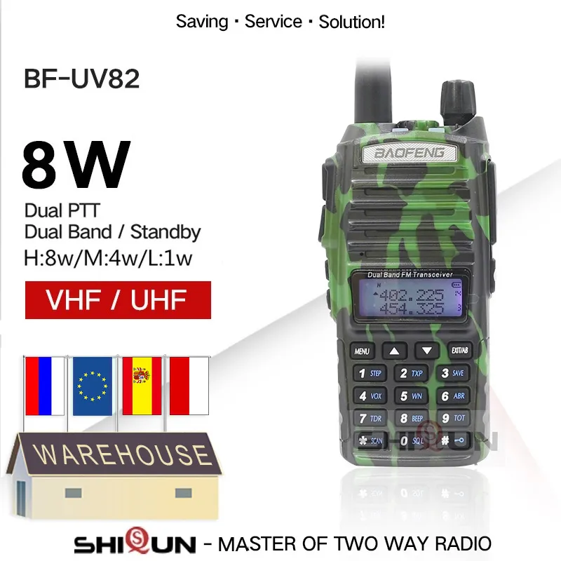 オリジナルデュアルPTT Baofeng UV-82 82 82 82 8月10 kmトランシーバーブラックカモハンディアマチュアラジオUV-5R UV-9RプラスハンティングUV82