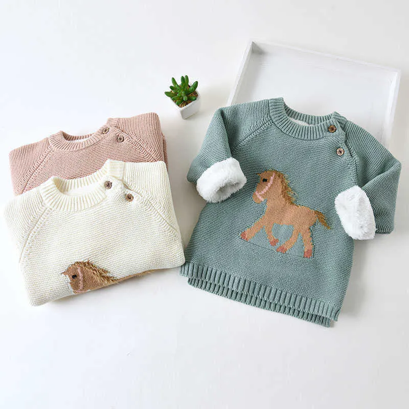 IENENS Kids Boys Girls Sweaters Clothes Baby Toddler Warm Sweater Coats Children Cartoon Thicken Tops Wool Pullovers Clothing H1026