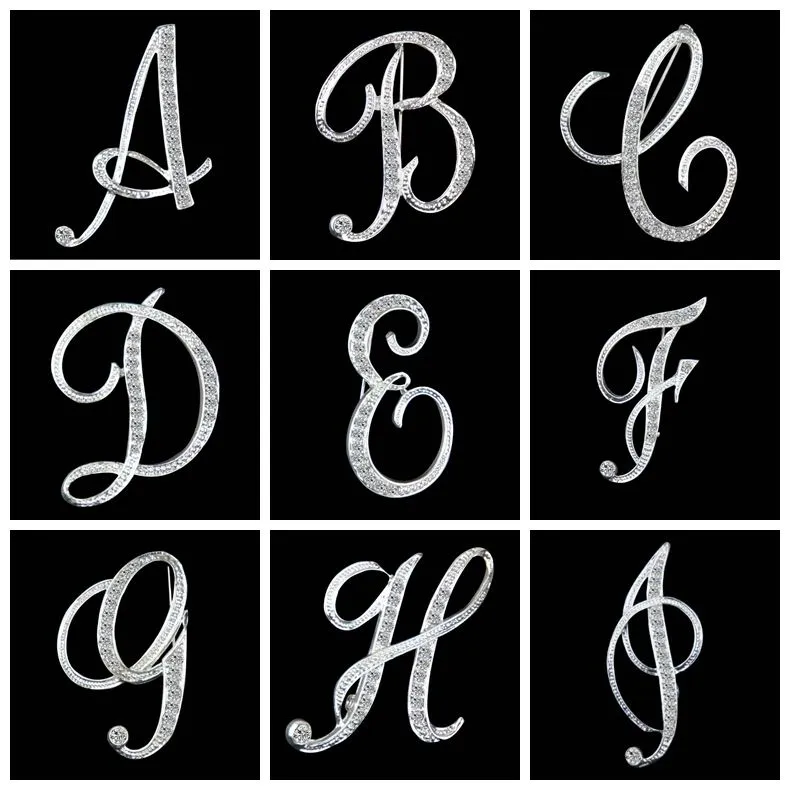 2021 cristallo 26 alfabeti spille 26 lettere inglesi spilla perni di strass in lega di gioielli di moda da donna