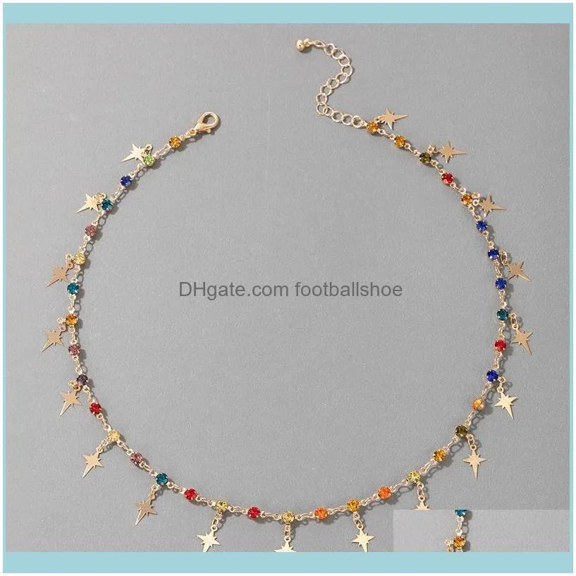 Juorest Trendy Chocker Star Necklace Fashion Multi Color Crystal Chain Retro Pendant Gold Metal Boho Jewelry Chains