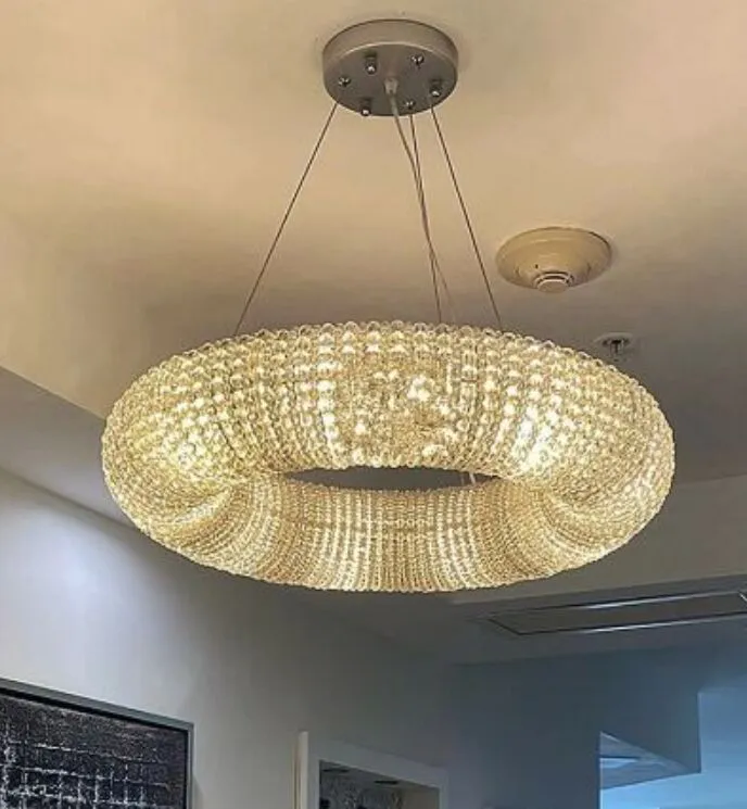 현대 럭셔리 라운드 크롬 골드 LED 크리스탈 펜 던 트 램프 식사 거실 침실 홈 실내 전등 설비