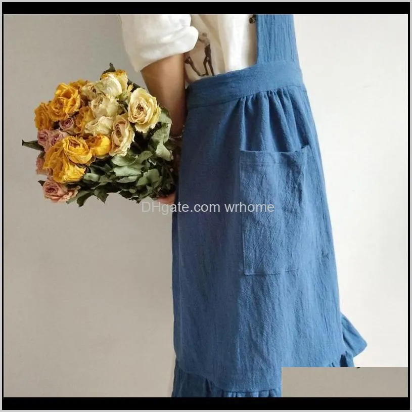 retro pastoral cotton linen aprons for woman bakery coffee floral gardening nail studio restaurant apron kitchen cleaning aprons1