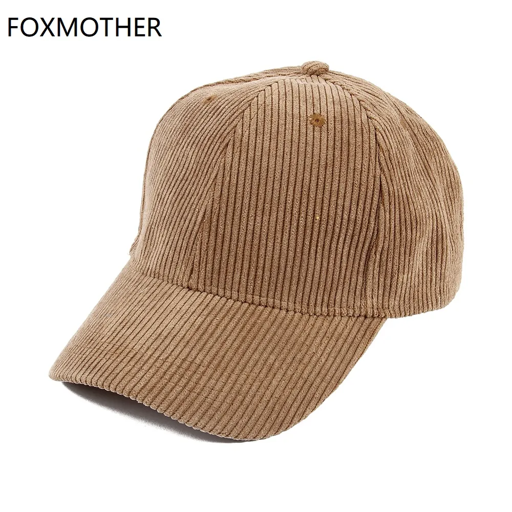 FOXMOTHE New Autumn Winter Adjustable Black Beige Plain Color Corduroy Baseball Caps Dad Hats Women Mens