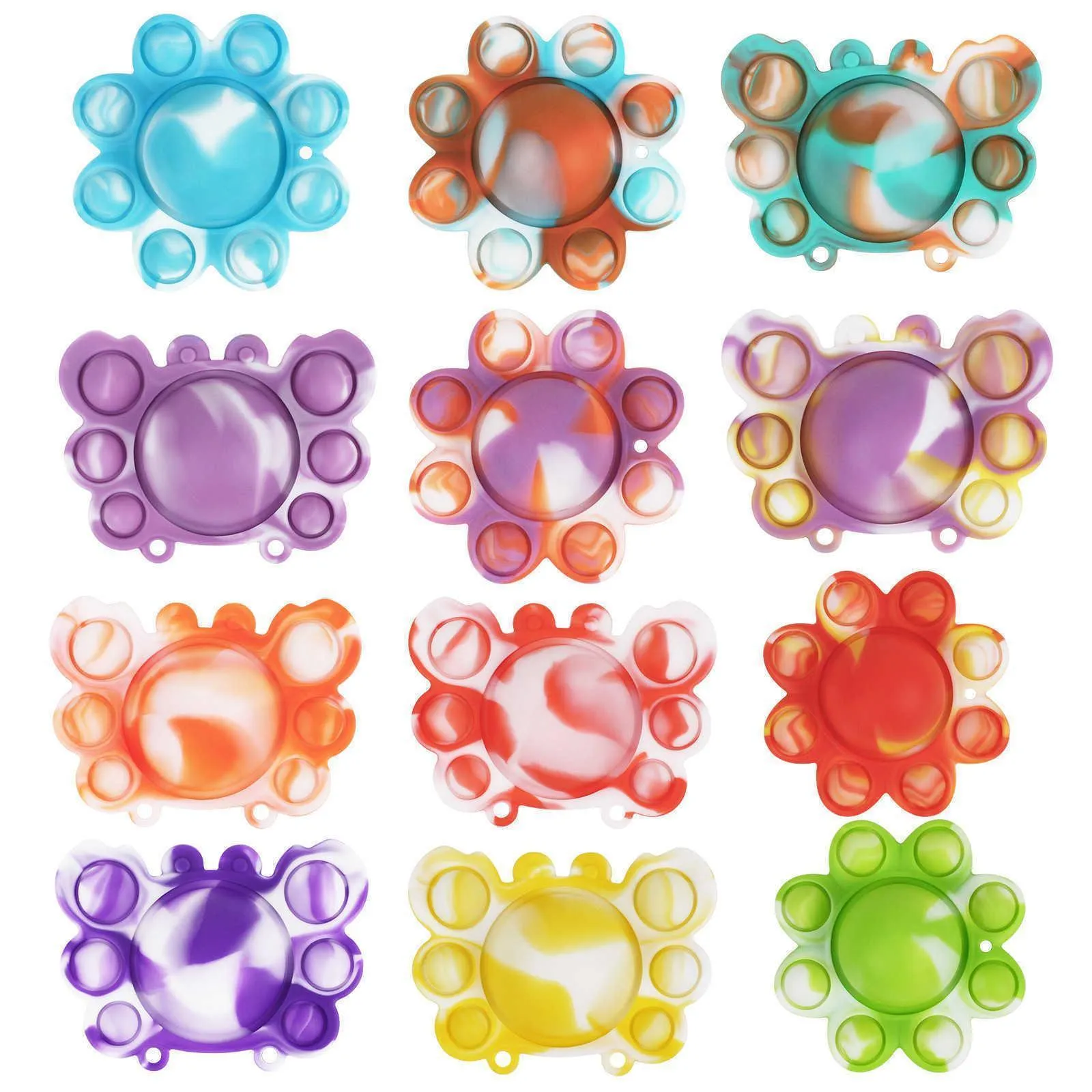 Vinger Bubbels Solid Tie Dye Rubber Octopus Crab Sensory Push Pop Bubble Popper Sleutelhanger Fidget Speelgoed Puzzel Speelgoed Keychain Squeeze Speelgoed Kinderen Kinderen Gift DHL