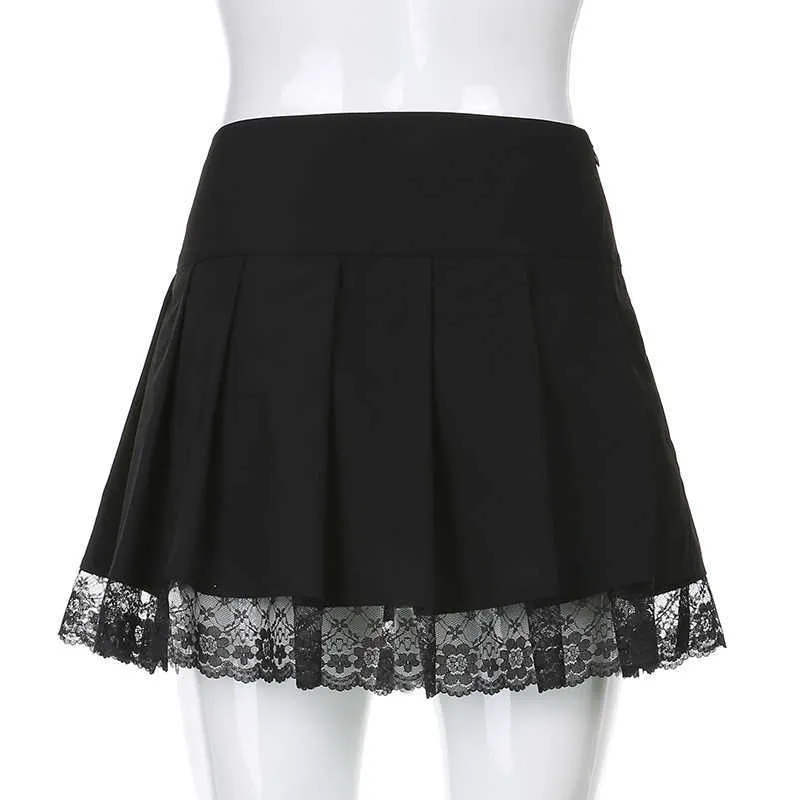 Women's Lace-Up Gothic Pleated Mini Skirt – Harajuku Y2K Punk Aesthetic, High Waist A-Line - View #2