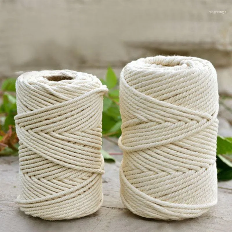糸4-6mm 50mベージュの綿のねじれ編組コードロープクラフト耐久性マクラメン弦diy手作り家の装飾的な織物アクセサリー1