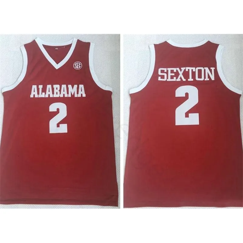 NCAA Alabama Crimson Tide College Collin # 2 Sexton Jersey Home Red Stitched Collin Sexton Maglie da basket Camicie S-XXL