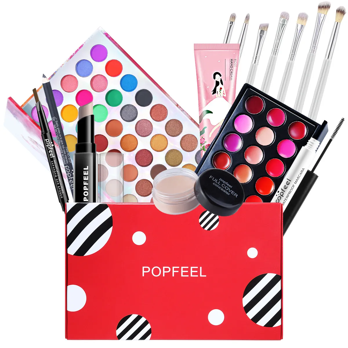 15 Stück in 1 Make-up-Set, Lidschatten-Palette, Textmarker, Bronzer, Concealer, Eyeliner-Pinsel, Lippenstift-Set POP006B