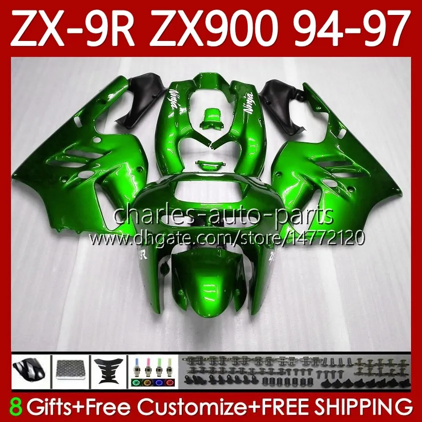 Kit de corpo OEM para Kawasaki Ninja ZX-9R Green Light ZX900 ZX 9R 9 R 900 CC 1994 1995 1996 1997 Bodywork 100No.100 ZX9 R ZX900C 900CC ZX-900 94-97 ZX9R 94 95 96 97