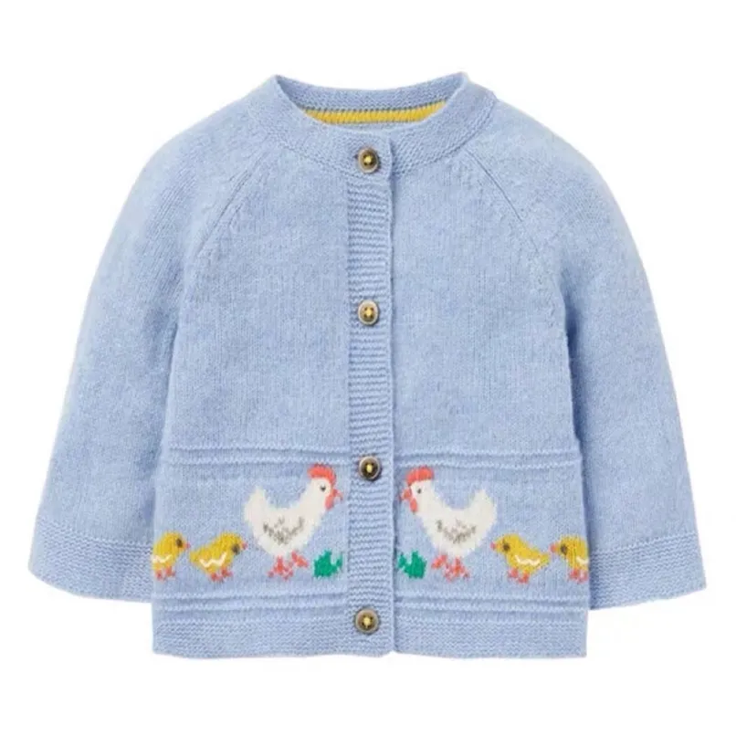 Little Maven Abbigliamento per bambina per bambini Bellissimo maglione azzurro con pulcini Felpa in cotone Abito autunnale per bambini da 2 a 7 anni 211023