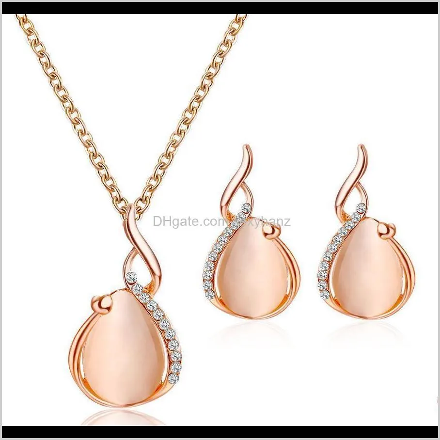 european american style new sets jewelry popular crystal opal bridal set necklace earrings simple two-piece set