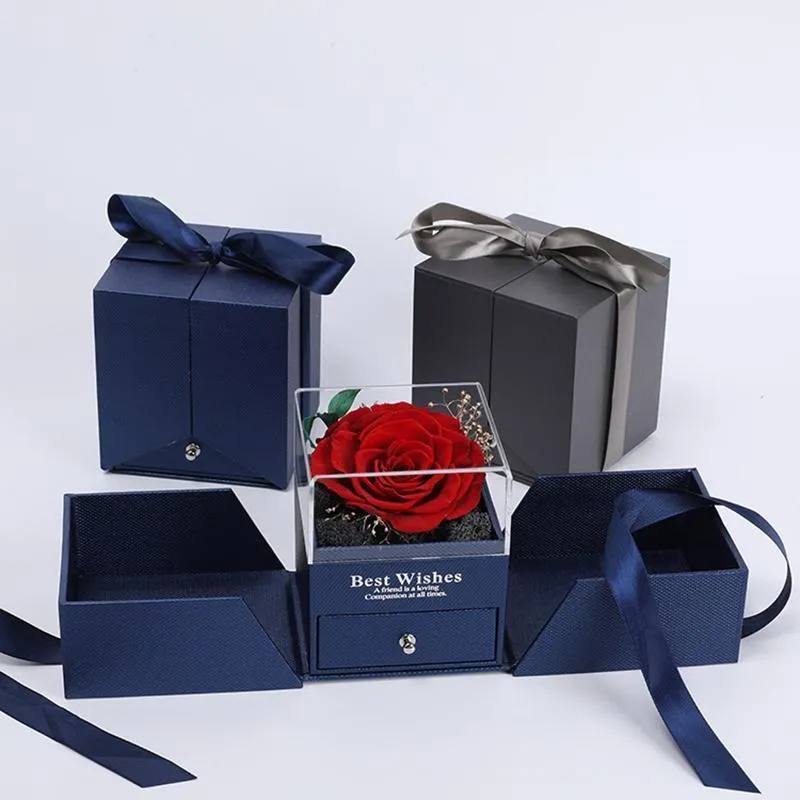 Geschenkwikkeling Forever Rose Jewelry Box met kleine lade handgemaakt voor vrouwen S7