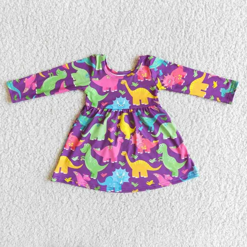 Robe de couleur dinosaure pour filles, vêtements mignons d'animaux de dessin animé, vêtements de printemps à manches longues pour enfants, G1215