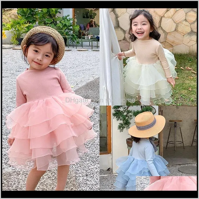 2021 Spring Girls Knitted Or Crocheted Long Sleeve Cake Baby Dress