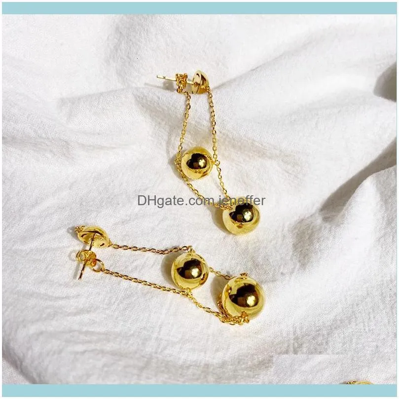 of same 04 the Korean fashion top version floor three ball chain earrings with copper plated gold smooth surface and all metal size