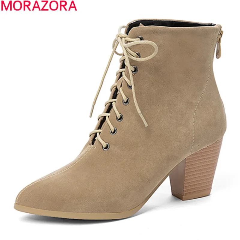 MORAZORA Big size 33-46 stivali da donna spessi tacchi alti scarpe a punta da donna autunno inverno stivaletti in tinta unita 210506