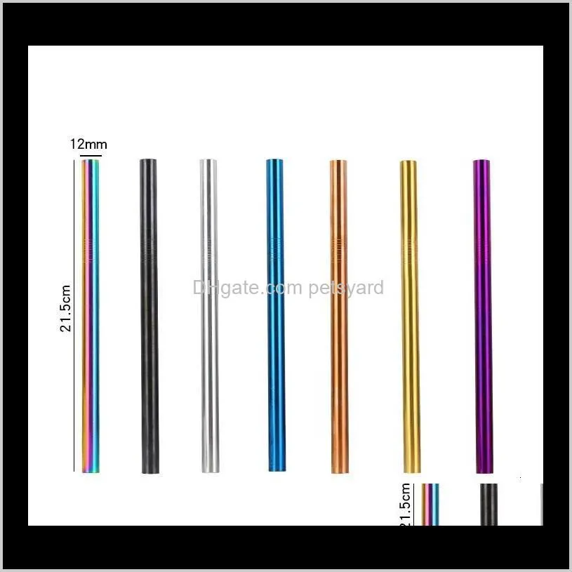 12*215mm 304 stainless steel straw 7 colors straight milk tea straw reusable colorful drinking straw bar drinking tool 97 n2
