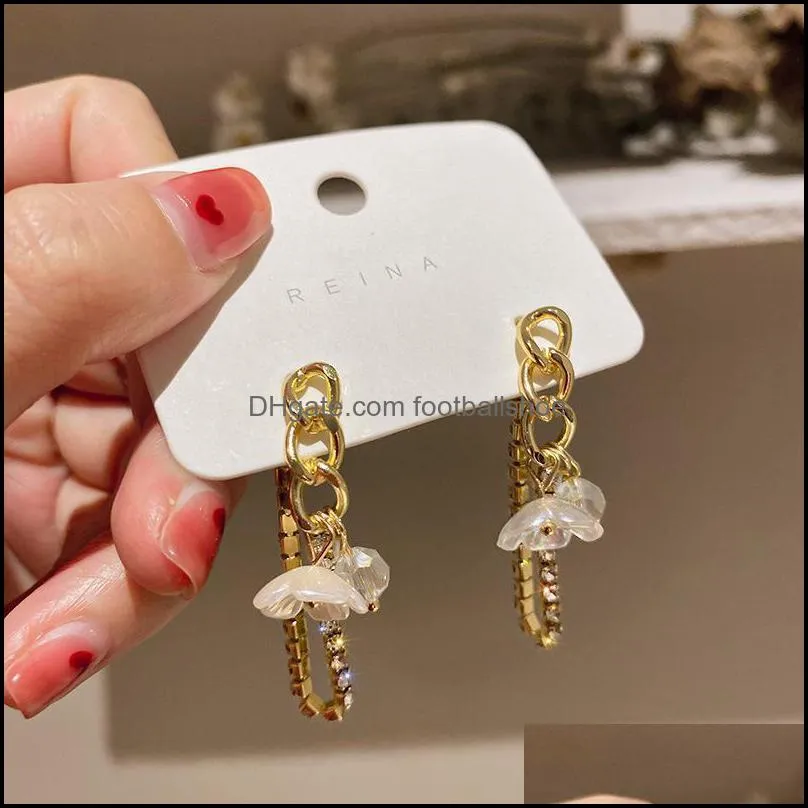 Dangle & Chandelier Shell Small Flower Drop Earrings For Women Elegant French Style Earring Korean Fashion Design Jewelry