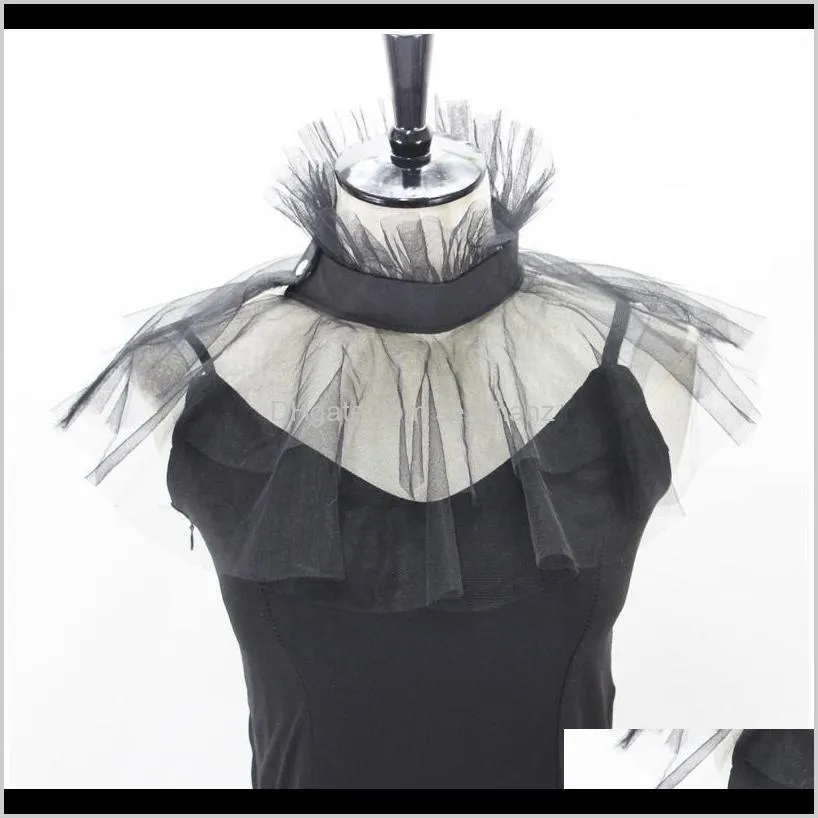 women victorian mesh ruffled fake stand collar layered tulle button neck ruff clown choker shawl wrap cosplay qylayi