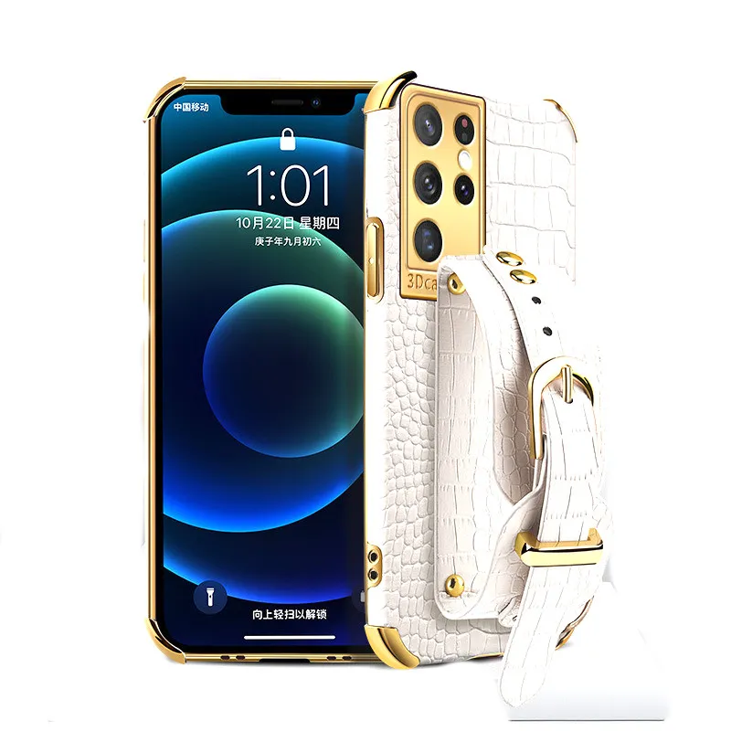 Voor Samsung Cases S21Plus Crocodile Patroon Mobiele Telefoon Case Note20 Ultra Galvaniseren 6D Zachte A32 Fijne gat beschermende hoes