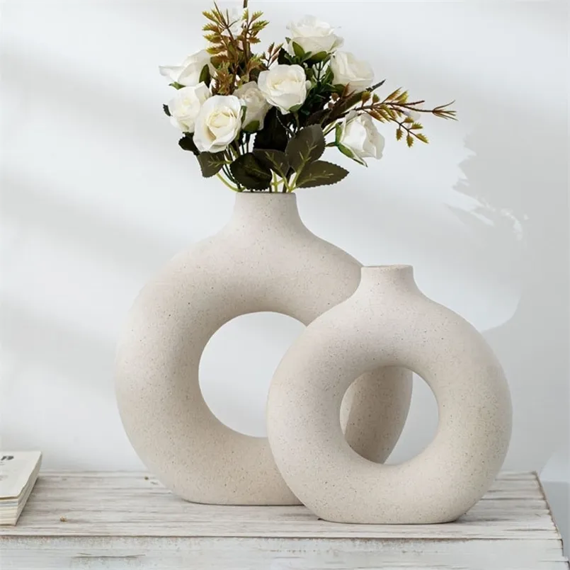 Frosted Particle Flower Arrangement Hollow Round Flower Vase For Home Decoration Furnishings Office Living Room Decor Art Vases 211103
