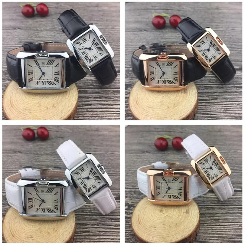 Relojes simples para amantes de la moda, relojes clásicos de primeras marcas para mujeres y hombres, relojes de pulsera cuadrados con correa de cuero para mujer, relojes de pulsera para hombre, oro rosa 207C